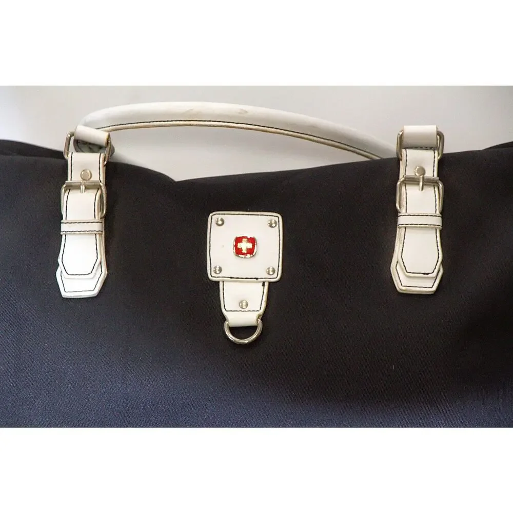 Swiss Gear Black Duffle Bag – White Trim, Travel Gym Weekender, Zip Closure